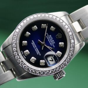 Rolex Lady-Datejust 79160 2005 | Custom Blue Vignette Diamond Dial & VVS Diamond Bezel | Box & Papers