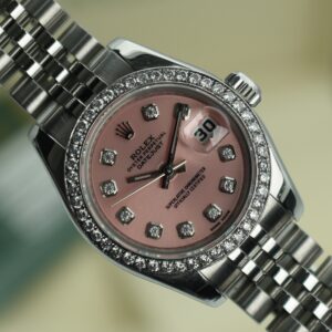 Rolex Datejust 26mm 179160 Pink Diamond Dial VVS Diamond Bezel Box and Papers